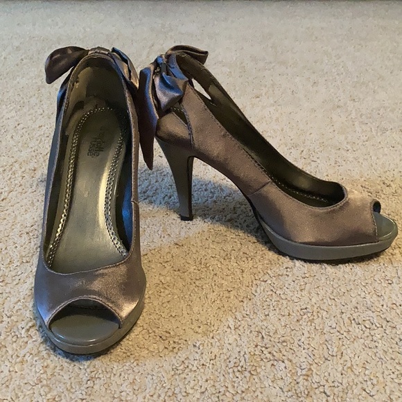 Charlotte Russe Shoes - Charlotte Russe Grey Satin Peep Toe Heel